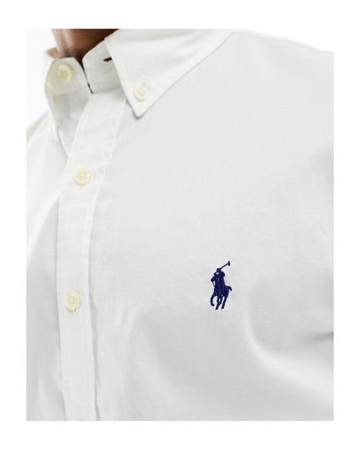 Polo Ralph Lauren White Icon Logo Short Sleeve Twill Shirt Slim Fit for men
