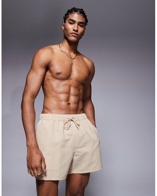 ASOS White Seersucker Swim Shorts for men