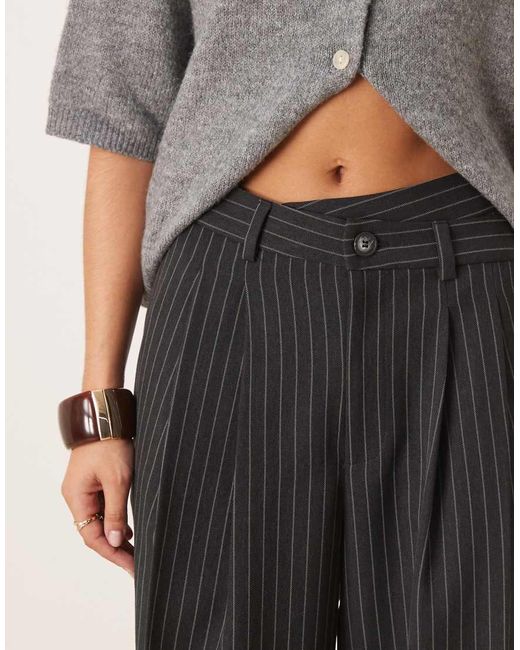 ASOS Natural Tailoring Low Rise Wide Leg Trousers With Asymmetric Waistband
