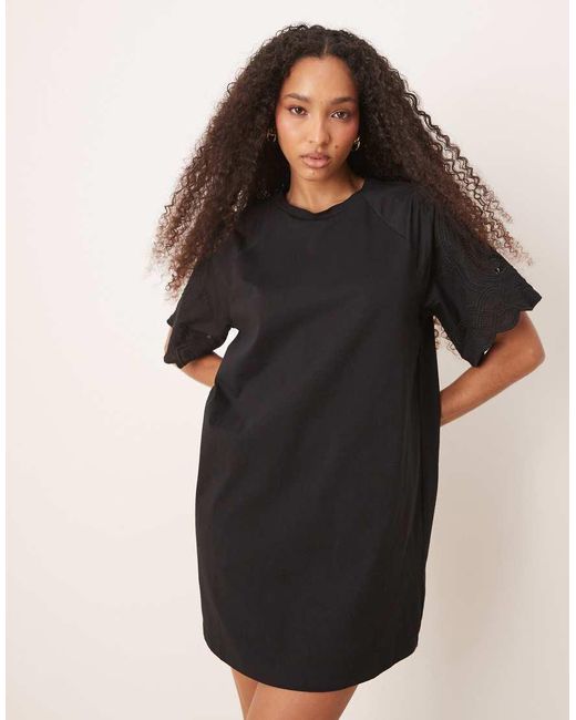 ASOS Black Crochet Lace Sleeve T-shirt Mini Dress