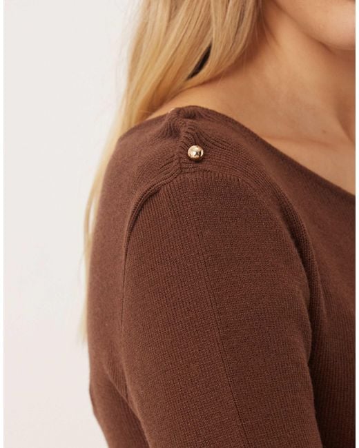 Pretty Lavish Brown Slash Neck Longline Knitted Top Co-Ord