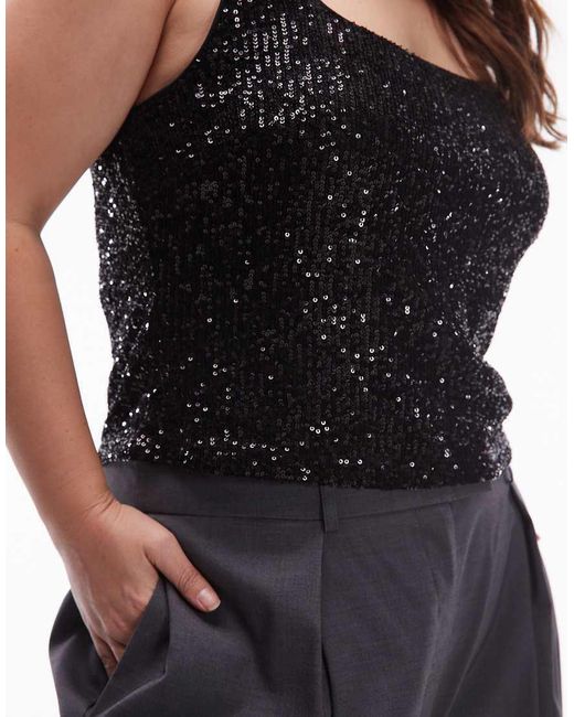 ASOS Black Asos Design Curve All-over Sequin Square Neck Top