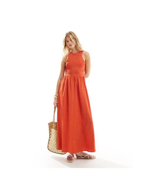 Robe d ete mi longue froissee avec dos nageur decollete carotte ASOS en coloris Rouge Lyst