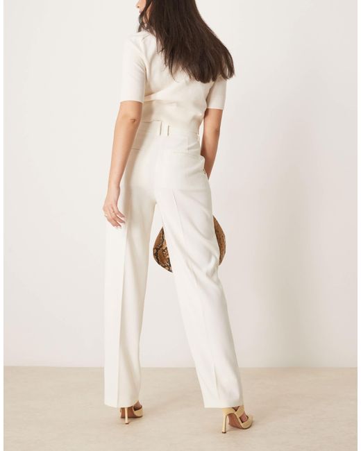 ASOS Natural Tailored Straight Leg Pants With Gold Button Detail