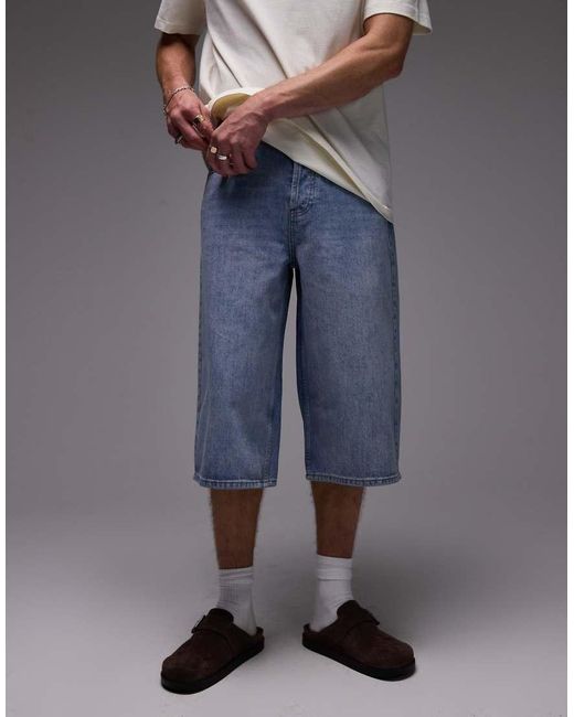 Topman Gray Denim Mid Length Jort for men