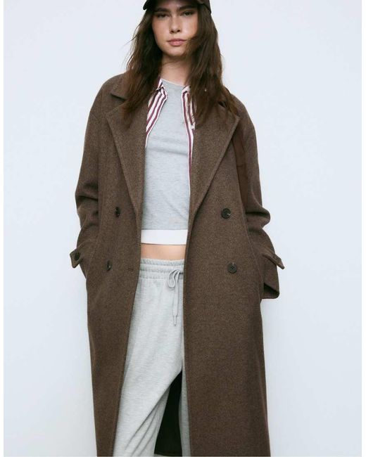 Stradivarius Brown Long Oversize Coat
