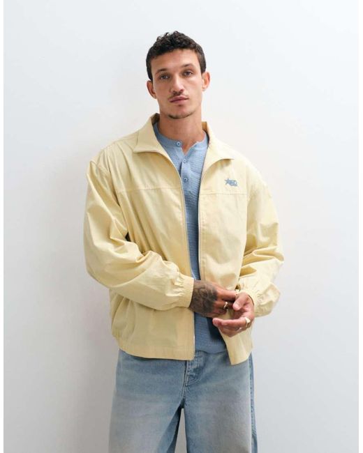 ASOS Blue Boxy Oversized Zip Through Funnel Neck Jacket With Chest Embroidery for men