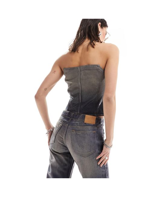 Weekday Gray Rose Co-ord Wax Coated Denim Corset With Hook And Eye Detail