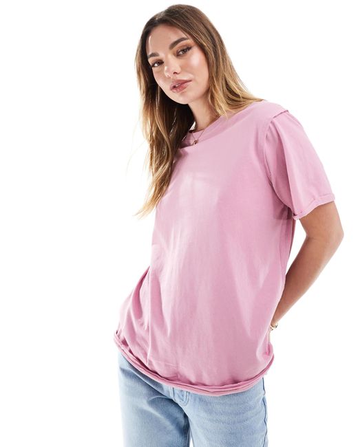 ASOS Pink Slouchy Raw Edge Regular Fit Washed T-shirt