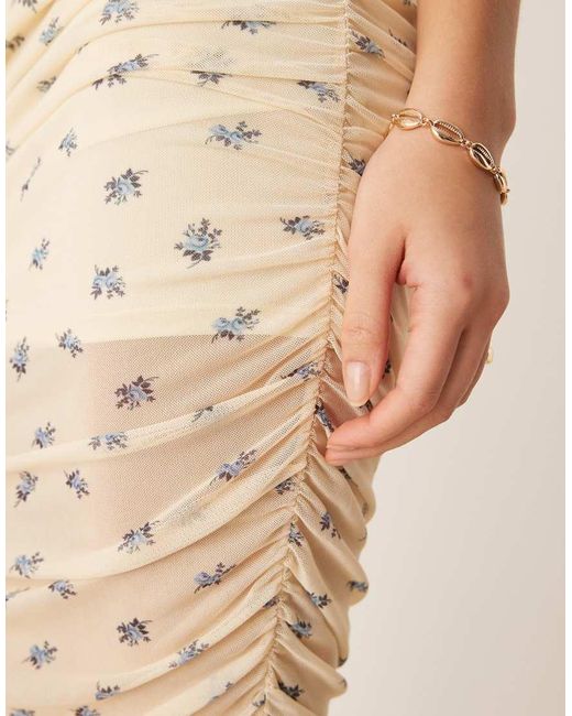 ASOS Natural Ruched Mesh Over The Knee Skirt
