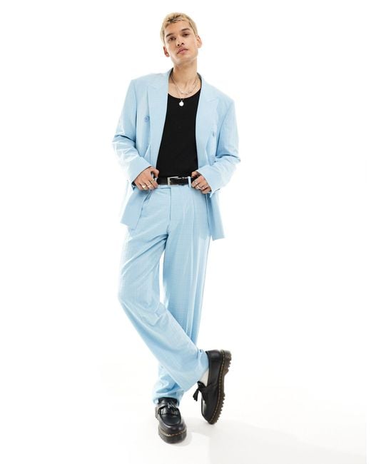 Viggo Blue Zidan Printed Suit Trousers for men