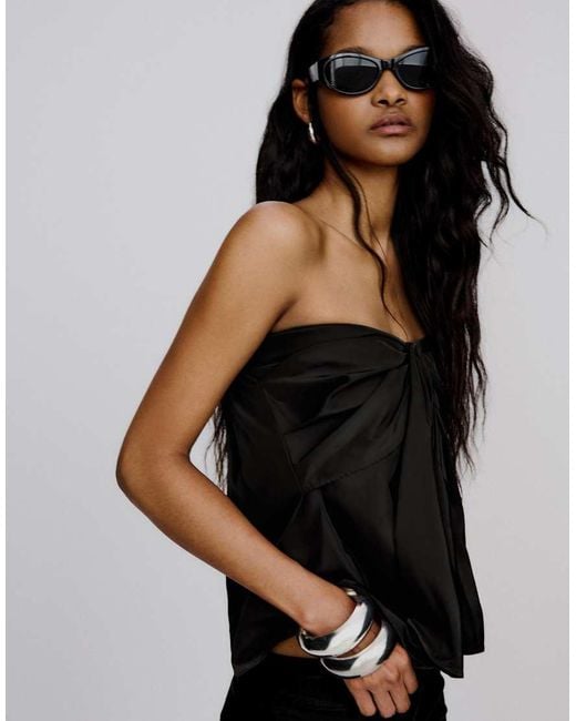Bershka Black Bandeau Top With Tie Detail