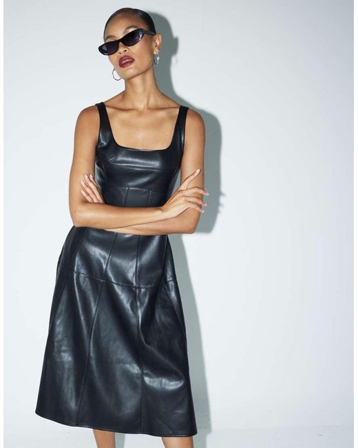 River Island A-line Faux Leather Midi Dress in Blue | Lyst UK