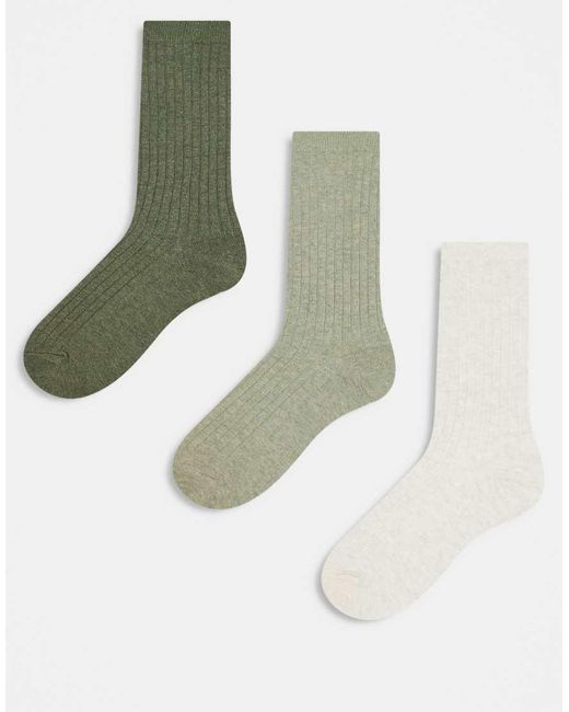Pack De 3 Pares De Calcetines De Color Blanco Hueso Y De Canalé De -Verde Weekday de hombre de color White
