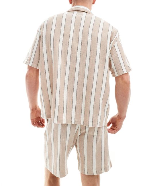 Bershka Natural Textured Striped Co-ord Shirt for men