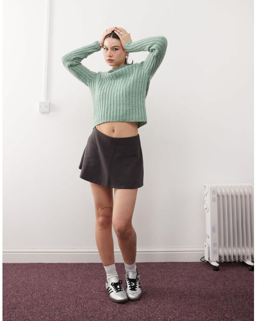 Collusion Green Brushed Rib Micro Mini Skort