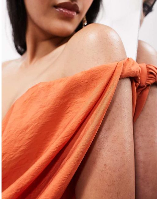 ASOS Orange Memory Draped Structure Off Shoulder Mini Dress