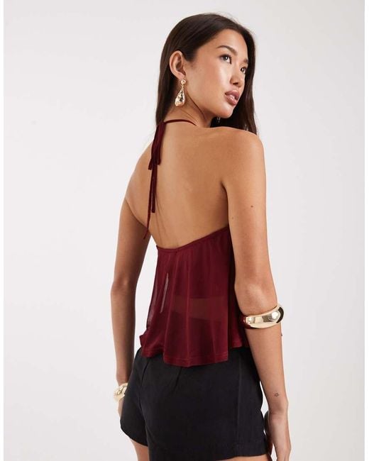 Top Bordeaux Con Dettaglio Ad Anello, Volant E Spacco Sul Davanti di Miss Selfridge in Red