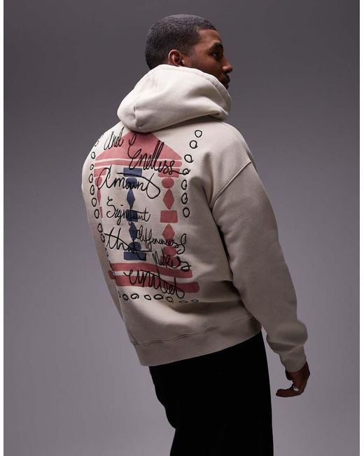 Felpa Oversize Color Pietra Slavato Con Cappuccio, Stampa Di Colonna E Ricamo di Topman in Gray da Uomo