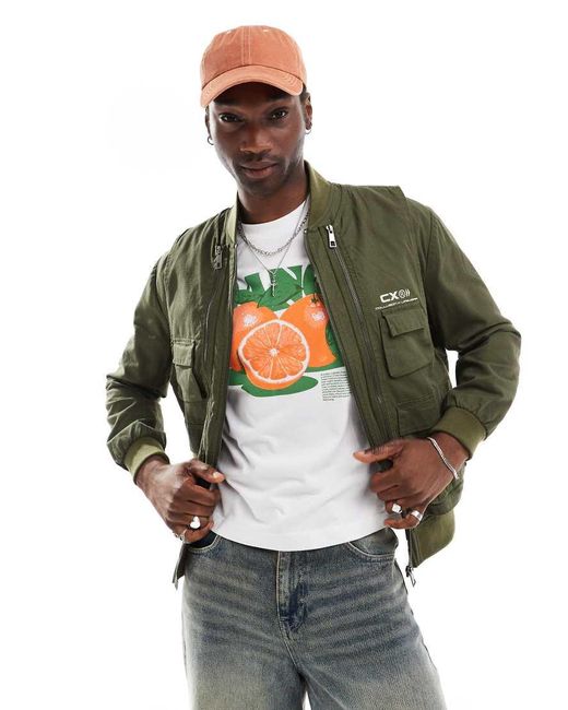 Collusion Gray 2 In 1 Washed Ripstop Bomber Jacket With Removable Gilet In Khaki for men