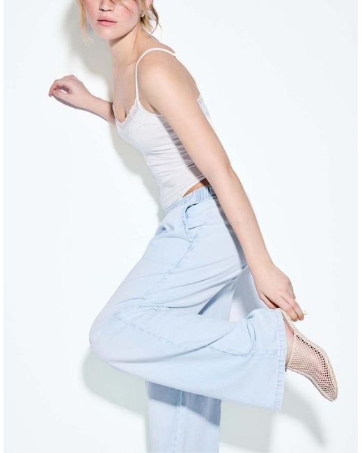 Stradivarius Blue Flowy Denim Trousers With Drawstring