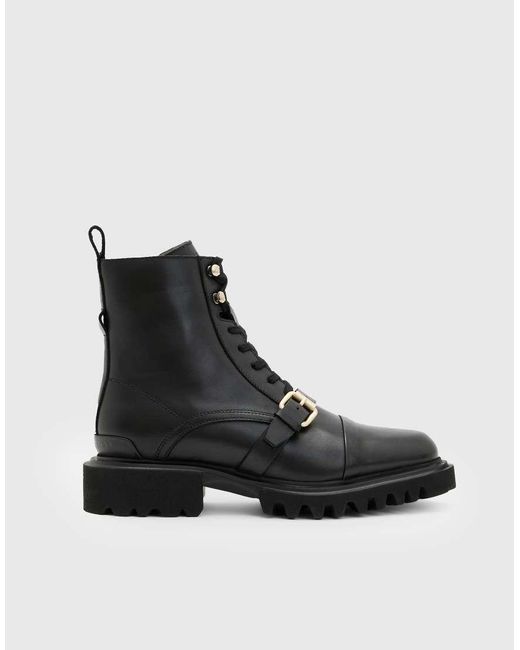 AllSaints Black Tori Leather Lace Up Boots