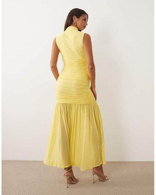 ASOS Yellow Ruched Drop Waist Circle Dress With Grown