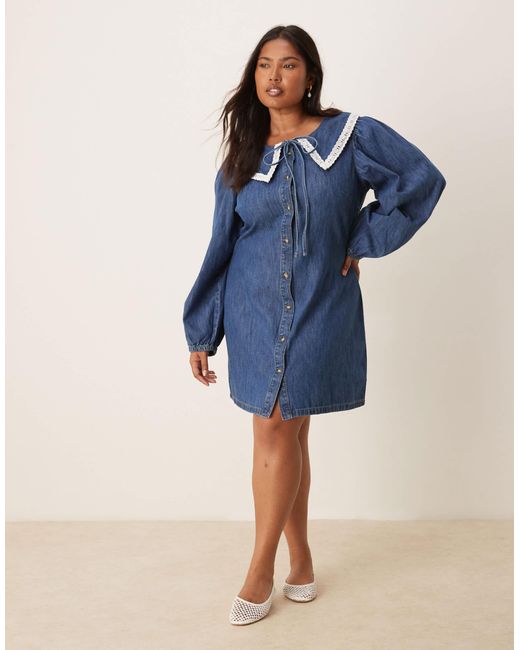 ASOS Blue Asos design curve – langärmliges mini-jeanskleid