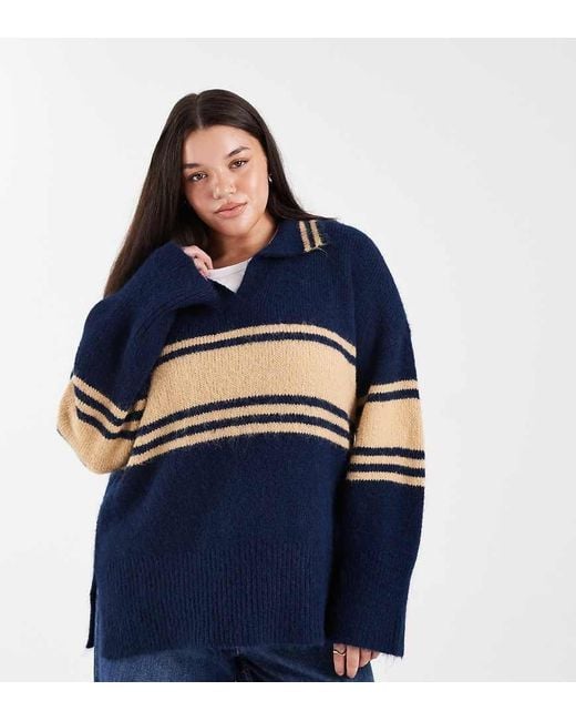 ONLY Blue Stripes Knitted Polo