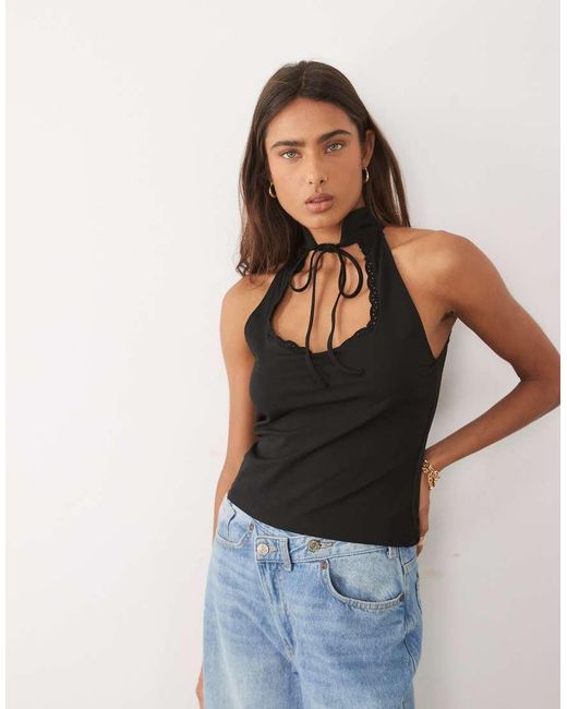 ASOS Black Tie Neck Detail Crepe Sleeveless Top
