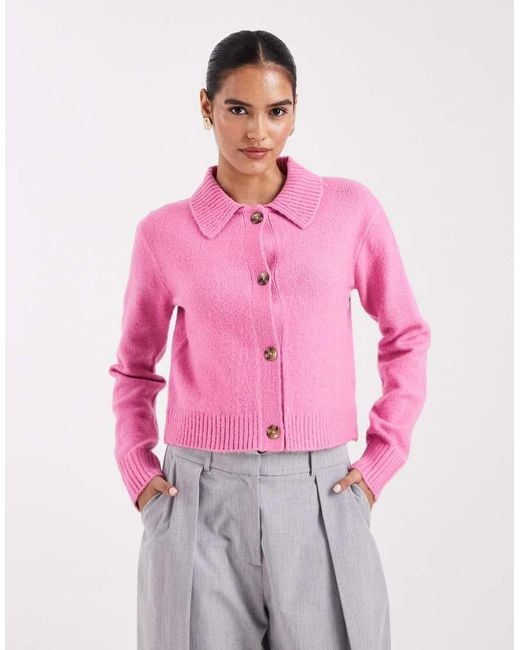 Threadbare Pink Cardigan With Collar Detail