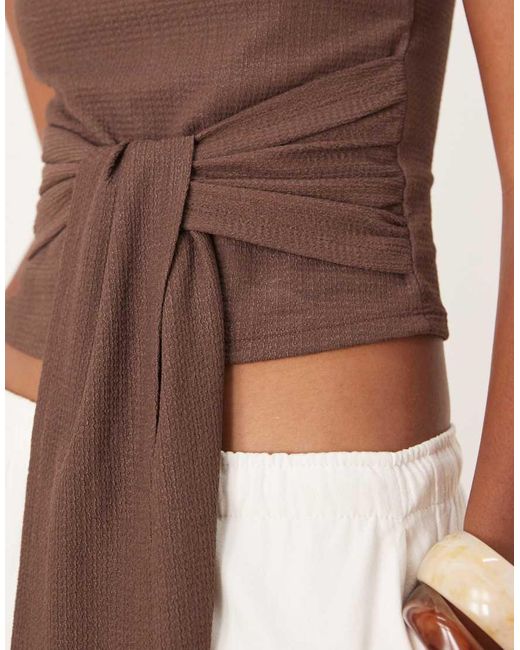 ASOS Brown Textured Tie Waist Detail Cami Top