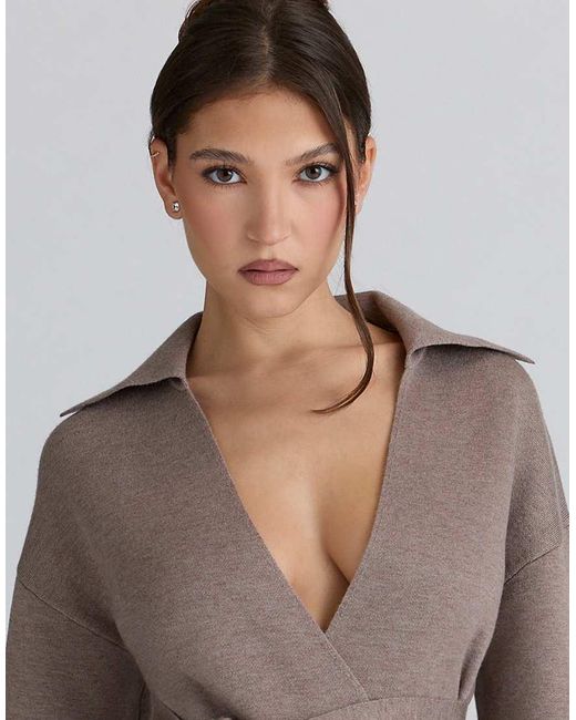 House Of Cb Brown Fallon Taupe Wool Wrap Contour Jacket