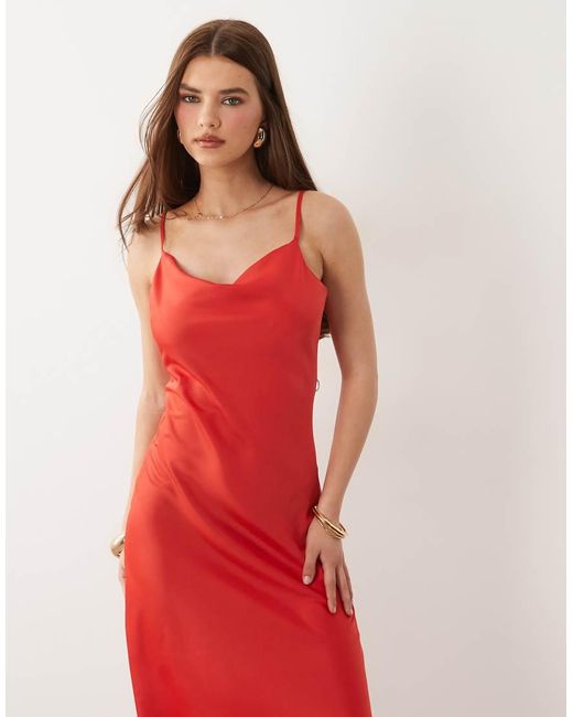 Y.A.S Red Satin Cami Midi Dress