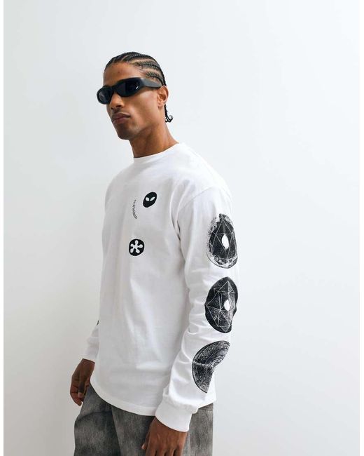 No Problemo White 100% Cottton Long Sleeve Dropa T-Shirt With Sleeve Graphic Detail for men