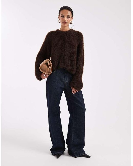 Miss Selfridge Brown Fluffy Cardigan