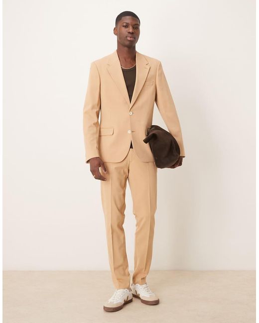 ASOS Natural Four Way Stretch Skinny Fit Suit Trousers for men