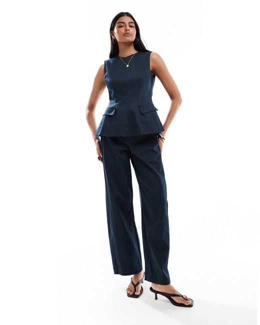 ASOS Blue Fitted Peplum Top With Tab Detail Co-Ord