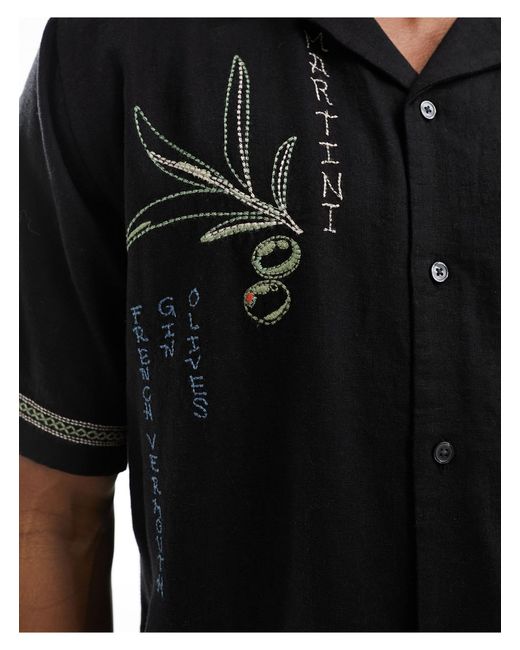 Abercrombie & Fitch Black Martini Embroidery Short Sleeve Shirt Relaxed Fit for men