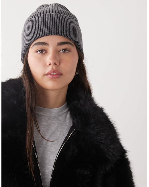 Collusion Black Ribbed Washed Beanie