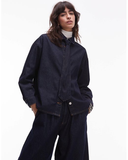 Chemise en jean coupe décontractée avec cravate - indigo ASOS en coloris Blue