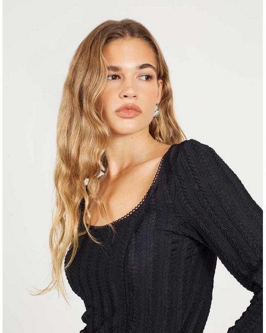 Brave Soul Black Textured Scoop Neck Top