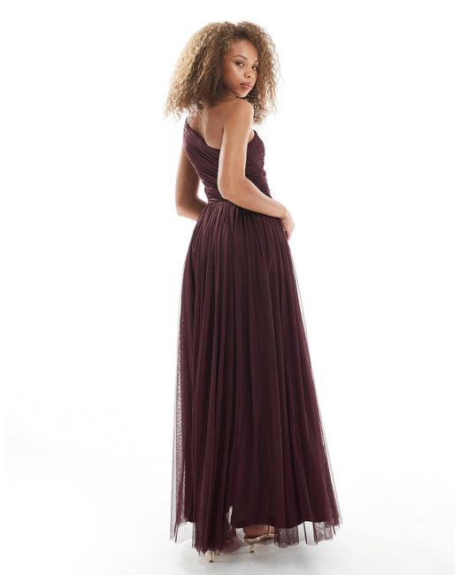 LACE & BEADS Purple Bridesmaid One Shoulder Maxi Dress