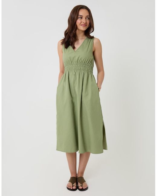 Threadbare Green Ruched Waist Denim Midi Dress
