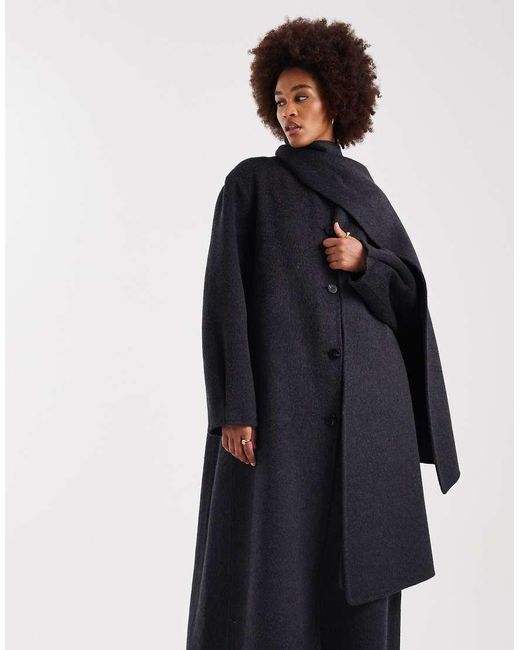 ASOS Blue Asos Design Tall Premium Wool Rich Longline Coat With Detachable Scarf