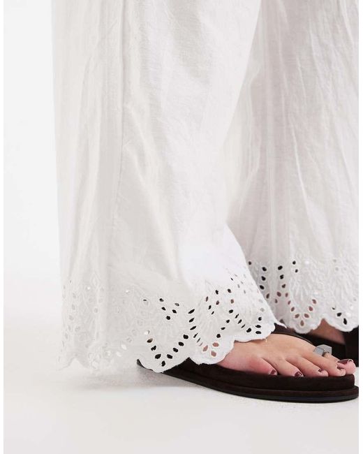 ONLY White 100% Cotton Pull-on Pants With Embroidery
