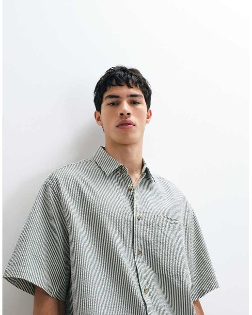 ASOS Gray Oversized Seersucker Stripe Shirt for men