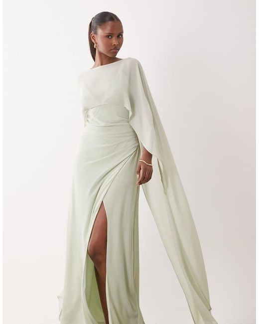 TFNC London Natural Bridesmaids Chiffon Maxi Dress With Cape