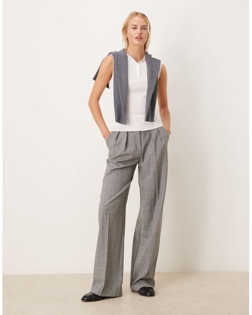 ASOS Natural Tall Tailored Wide Leg Trousers With Pleat Detail