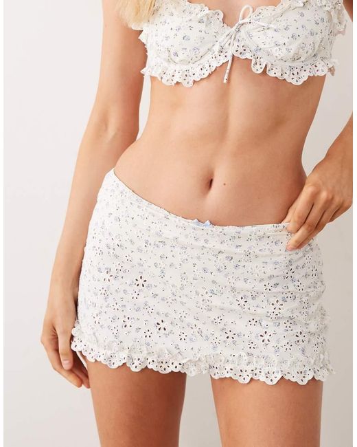 For Love & Lemons White Cape Cod Frill Detail Bikini Skirt Co-ord